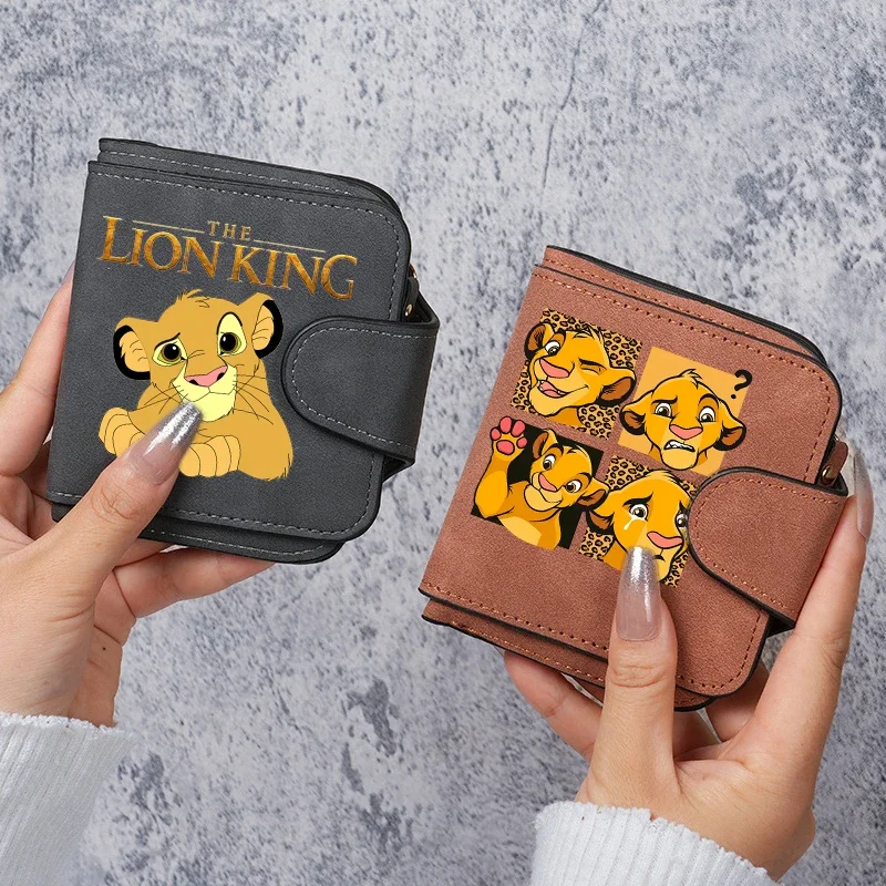 Cartera de mujer del Rey León de cuero esmerilado, bolso de mano corto Vintage para mujer, tarjetero, bolso con cremallera para mujer, bolso para teléfono, Clip para dinero