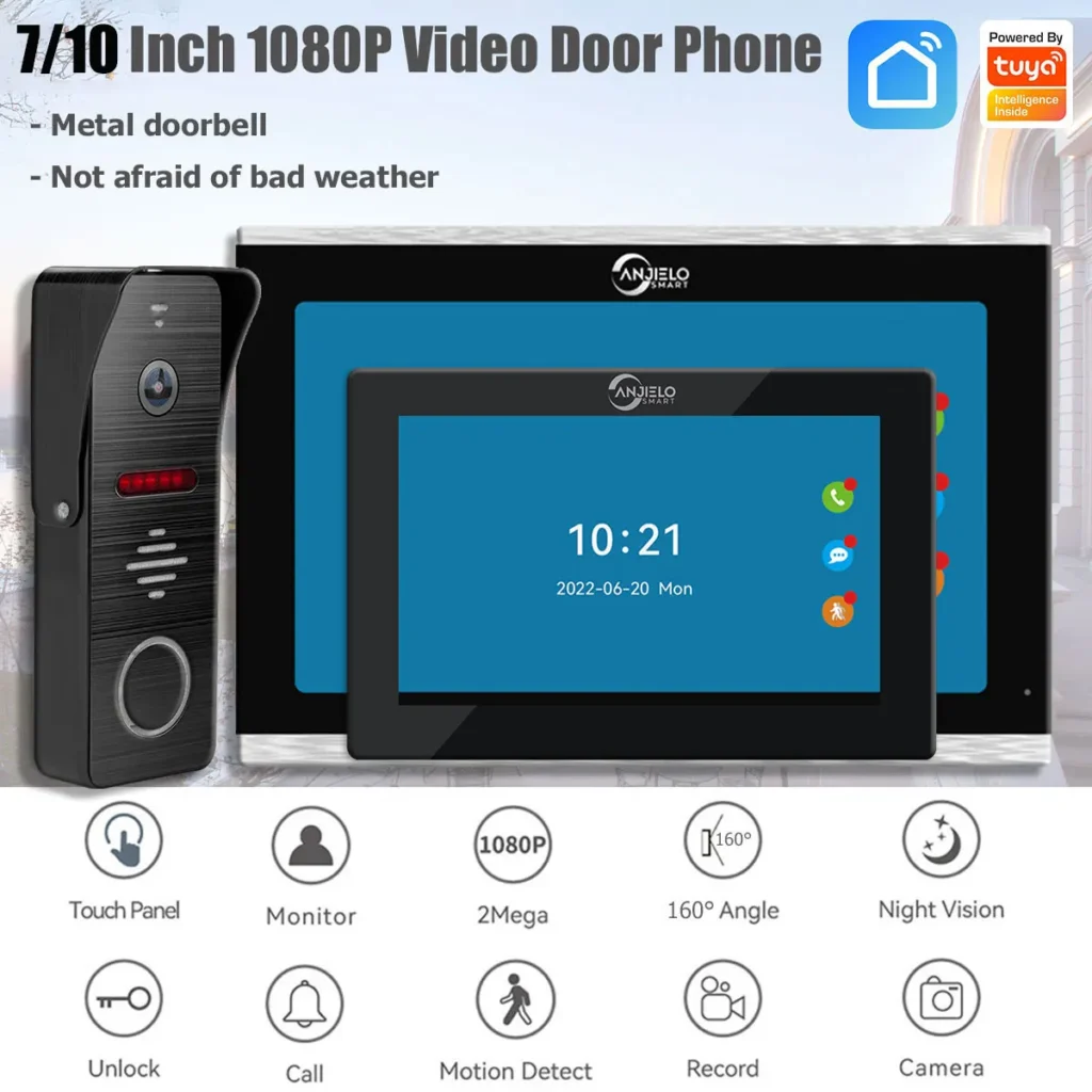 Sistema de intercomunicación para el hogar, videoportero con Wifi, 7/10 pulgadas, cámara de timbre inteligente Tuya, 160 °, con cable, Monitor táctil de 1080P