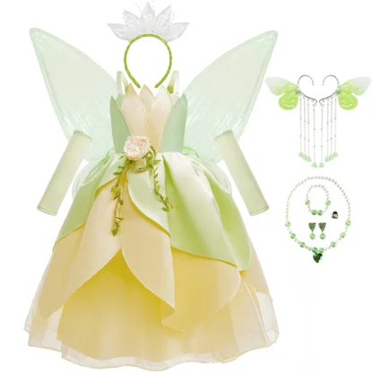 Vestido Tiana de lujo para niña, trajes de princesa Disney, disfraz de fantasía para Halloween, disfraz de Tiana y la rana, conjuntos temáticos
