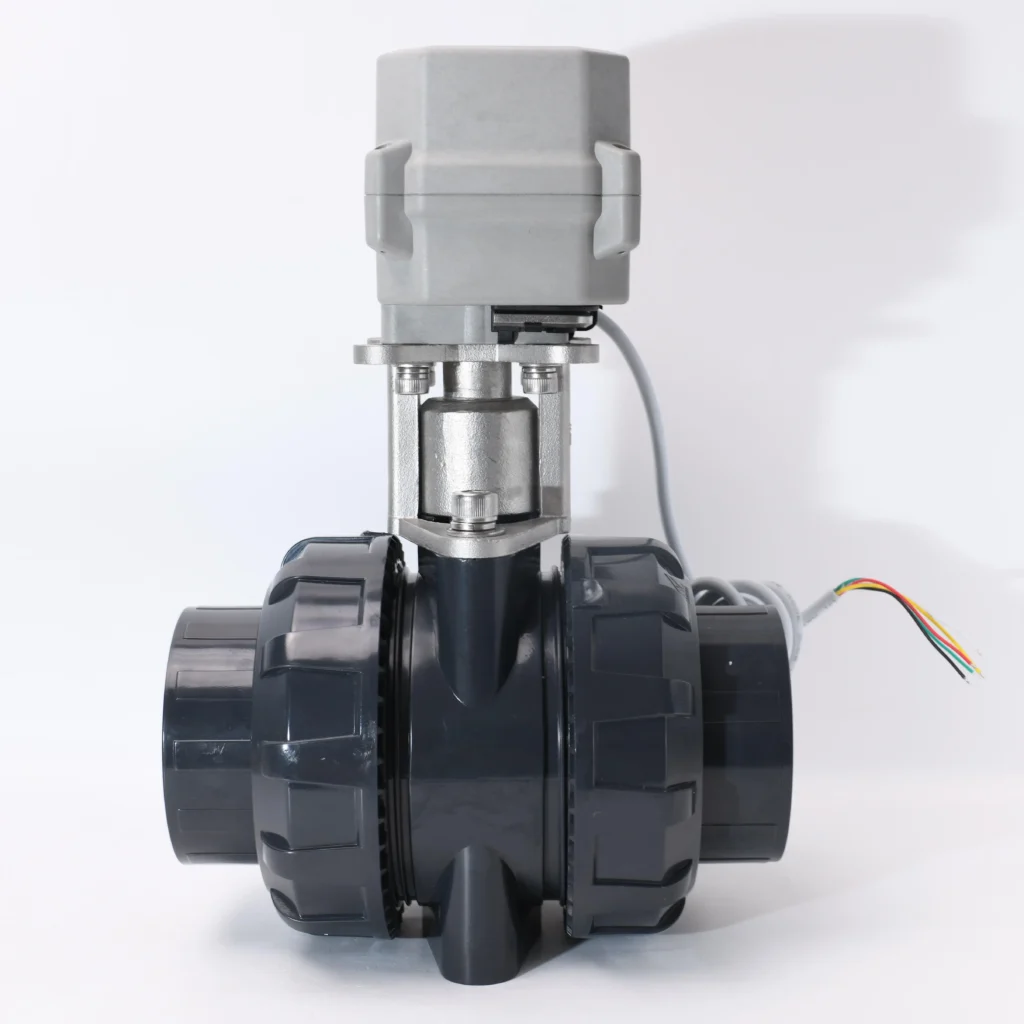 Actuador de flujo eléctrico de Control de agua, válvula de bola, Motor operado, UPVC, soporte SS, CR201, DN40