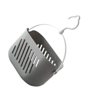 Cesta colgante para cocina, organizador de almacenamiento, bolsa de mano negra con gancho, estante para ducha de frutas, escurridor de pared