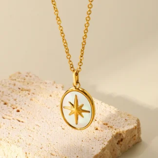 Collar de perlas redondas para mujer, colgante de estrella ovalada de concha Natural, gargantilla de acero inoxidable, joyería Bohemia Vintage