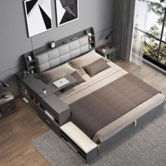 Cabecero de madera, marco de Cama doble, cajones, moderno, elegante, marco de Cama de lujo, tamaño King Queen, Cama moderna, muebles de dormitorio