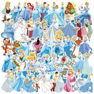 Disney-pegatinas de princesa Cenicienta para niños, calcomanías clásicas de Anime, calcomanía DIY para ordenador portátil, equipaje, teléfono, pegatina de dibujos animados Kawaii para niñas, juguete para niños, 10/30/50 piezas