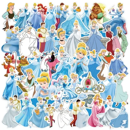 Disney-pegatinas de princesa Cenicienta para niños, calcomanías clásicas de Anime, calcomanía DIY para ordenador portátil, equipaje, teléfono, pegatina de dibujos animados Kawaii para niñas, juguete para niños, 10/30/50 piezas