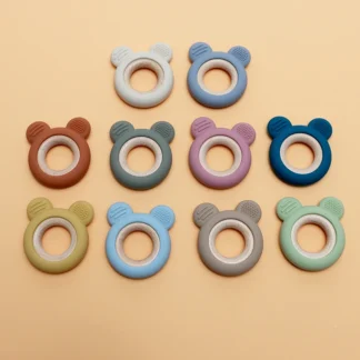 Anillo de mordedor de madera con forma de dibujos animados para bebé, juguete de grado alimenticio para niños, accesorios para juguetes de dentición, 1 ud.