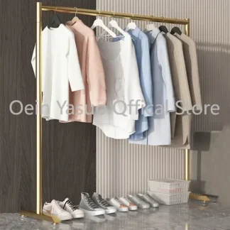 Perchero de Metal de pie para pared, organizador de Loft Industrial dorado, estante de ropa, esquina, muebles modernos