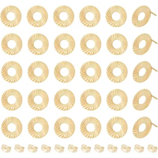 30 piezas de accesorios de pendientes de acero inoxidable, pendientes de donut con agujero y respaldos de pendientes, kit de fabricación hipoalergénico dorado