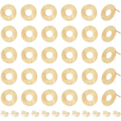 30 piezas de accesorios de pendientes de acero inoxidable, pendientes de donut con agujero y respaldos de pendientes, kit de fabricación hipoalergénico dorado