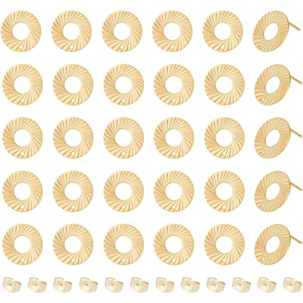 30 piezas de accesorios de pendientes de acero inoxidable, pendientes de donut con agujero y respaldos de pendientes, kit de fabricación hipoalergénico dorado