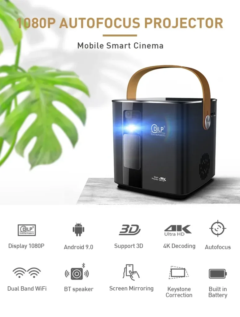 Mini proyector portátil nativo de 1080P para cine en casa, 4K, 3D, DLP, Android, coche inteligente, videojuego al aire libre, batería móvil, LED recargable