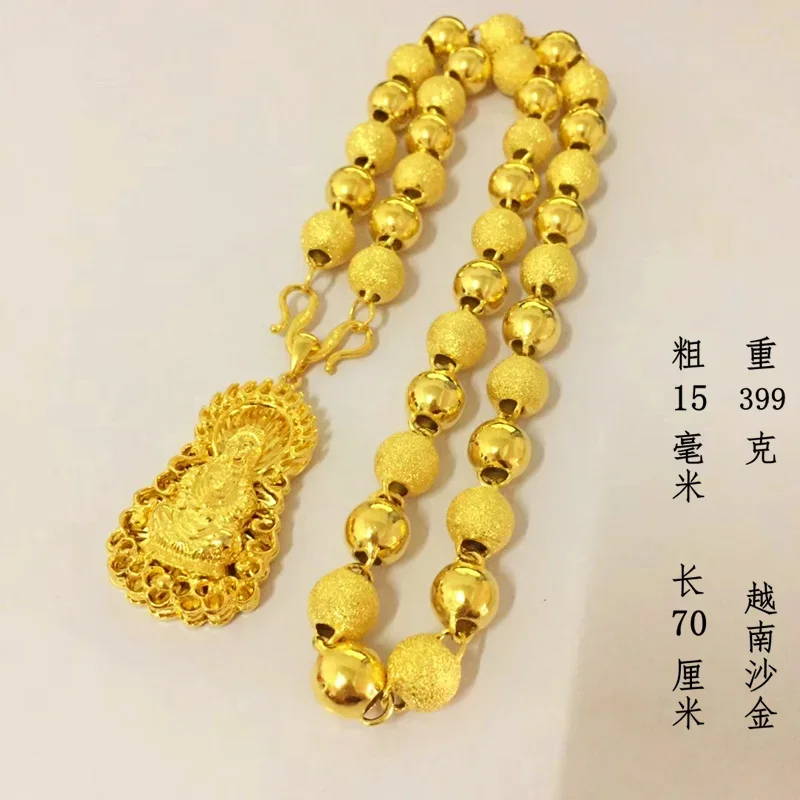 Collar de cuentas redondas grandes y puras para mujer, colgante de Guanyin de oro 999 de 18k, 100% hueco, esmerilado, chapado en 999