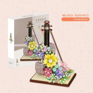 Movimiento de flores creativo, Micro Diamante, bloque de música, mundo, violín, instrumentos musicales, bloques de construcción, juguetes, nanoladrillos para niñas