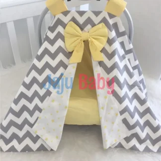 Funda interior para cochecito hecha a mano, color gris, Zigzag y amarillo