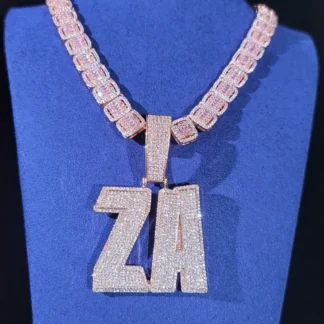 Collar personalizado para mujer, colgante de letra de circón cúbico de Hip Hop, piedras cuadradas heladas, cadena de tenis grande rosa, monograma, joyería de moda