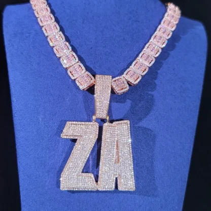 Collar personalizado para mujer, colgante de letra de circón cúbico de Hip Hop, piedras cuadradas heladas, cadena de tenis grande rosa, monograma, joyería de moda
