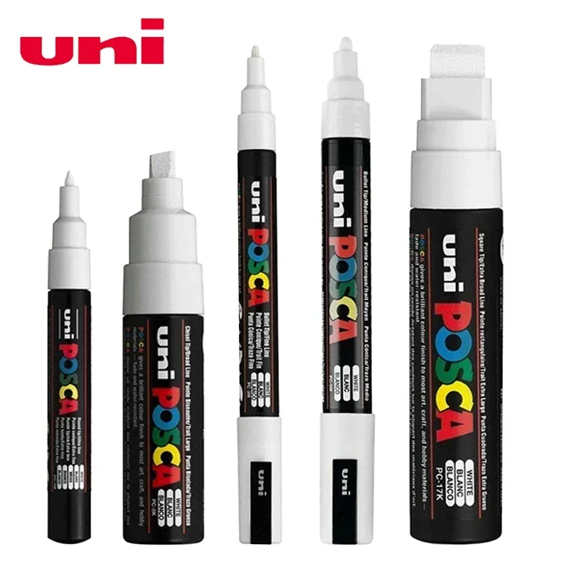 Pincel marcador blanco Posca, bolígrafos permanentes impermeables que no se decoloran de alto brillo, arte de roca/pintura de tela/grafiti de zapatos/fabricación de carteles