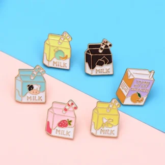 Broches de esmalte con forma de caja de leche para mujer y niña, broches coloridos creativos con insignia de solapa, alfileres para bolso, ropa, mochila, joyería, regalos