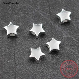 Cuentas de plata sólida 925 auténtica de 7,2mm, pentagrama, espaciador suelto, pulsera de cuentas de estrella grande, collar, accesorios para hacer joyas