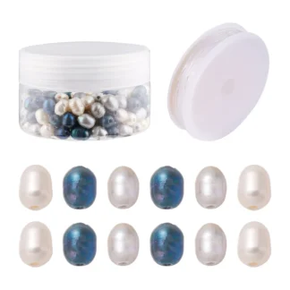 Cuentas ovaladas de perlas naturales cultivadas en agua dulce, 180 piezas, con hilo de cristal elástico para pulsera, collar, pendiente, fabricación de joyas DIY