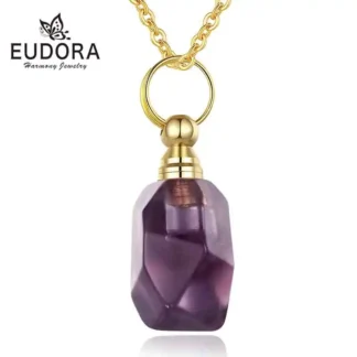 Eudora-collar de piedra amatista Irregular, colgante difuso de aceite esencial, cadena larga, joyería, regalo curativo para novia, HSD037