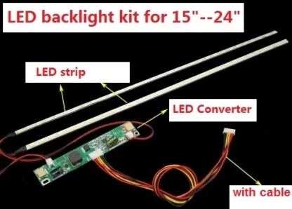 Kit 2 tiras de LED + 1 convertidor + cable Kit de retroiluminación LED de 540 mm, funciona para monitor LED de actualización de pantalla LCD de 15 "17" 19 "22 pulgadas 24",