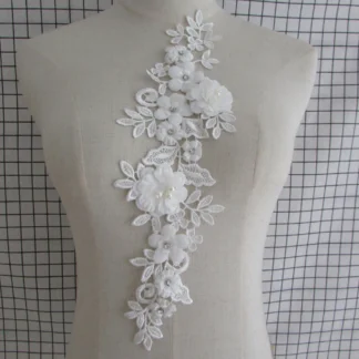 Tela Blanca bordada para decoración de cuello de encaje, suministros de costura, apliques para vestido, manualidades, 1 unidad