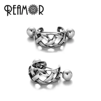 REAMOR-pendientes Piercing de tejido de bambú para mujer, aretes de Metal de acero inoxidable, Piercing, aros huecos, joyería para la oreja, 1 Juego