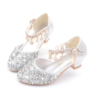 Zapatos de cuero con lentejuelas para niñas, sandalias de cuero para niños, sandalias de princesa para niños, zapatos de fiesta, zapatos de vestir para niños, zapatos de tacón alto