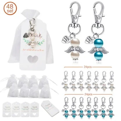 48 unids/set Ángel Favor llaveros llavero "Thank You" de Kraft etiqueta bolsas de caramelos para el bebé ducha decoración para fiesta de boda