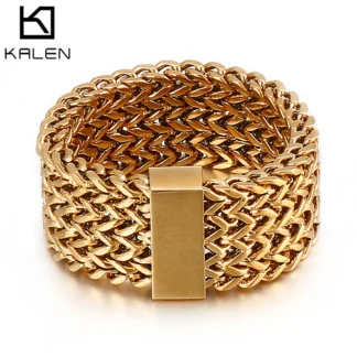 KALEN-Anillo de cadena de eslabones de acero inoxidable para hombres, malla de Color dorado de Dubái pulido, accesorios de joyería geniales, regalos, 15mm, nuevo