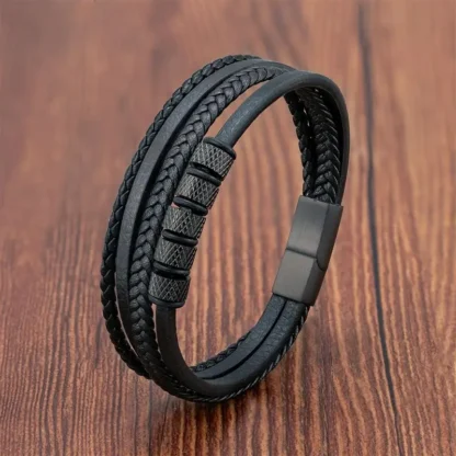 Pulsera de cuentas de acero inoxidable para hombre, joyería clásica de cuero trenzado multicapa, regalo de Año Nuevo