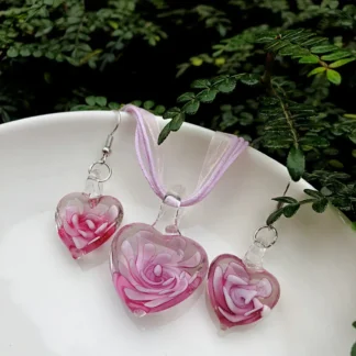 Juego de 5 collares con colgante de corazón de cristal de Muran de cristal con flor rosa a la moda para mujer, diseño Floral de amor, Murano, artículo barato, regalo de joyería
