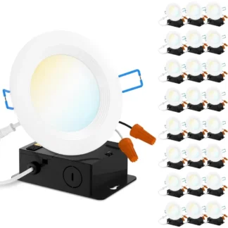 Luces empotrables de techo LED ultrafinas, molduras deflectoras, CCT seleccionables regulable, oblea delgada, 10 W, paquete de 24, 4 pulgadas