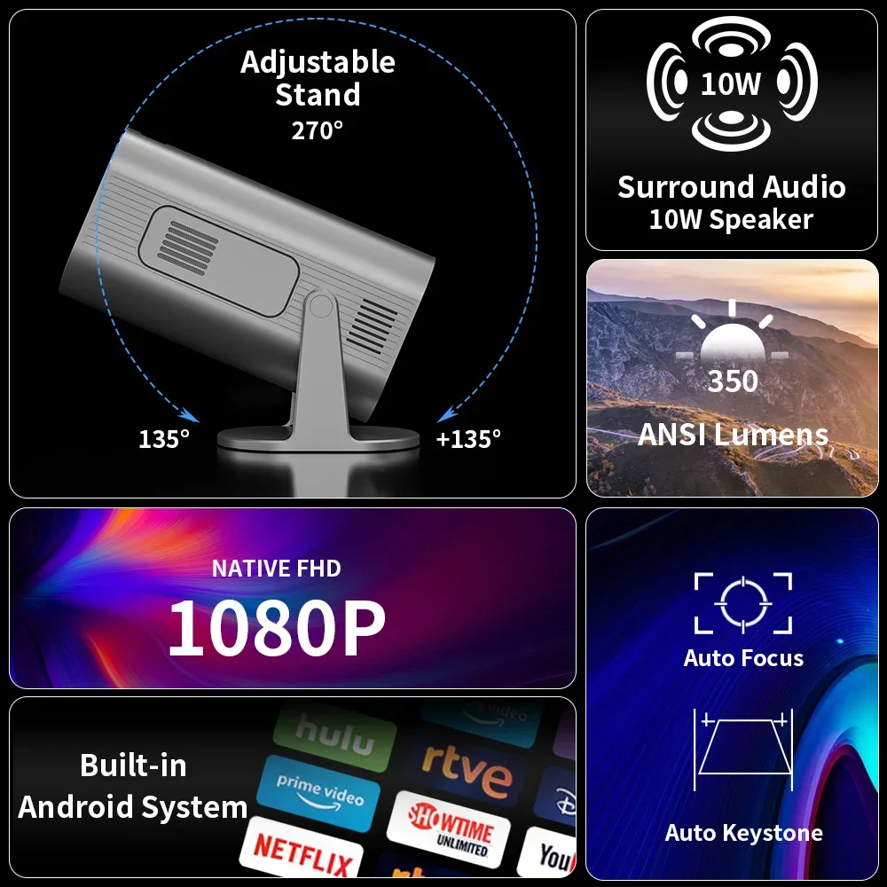 Mini proyector nativo portátil de 1080P, cine en casa inteligente LED 4K 8K Android, videojuego al aire libre, teléfono móvil de bolsillo, cine, Wifi, BT