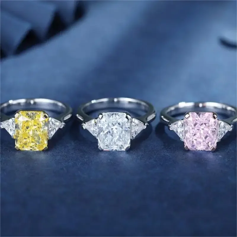 RUIF-Anillo de plata S925 con forma radiante para mujer, sortija de Color blanco, amarillo y rosa, Circonia cúbica, Zirconia, circonita, 2024