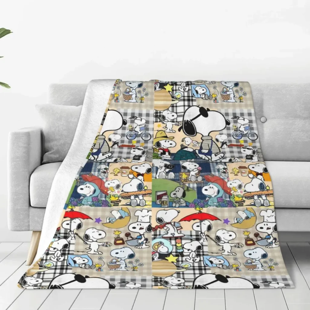 Manta cálida para niños y niñas, colcha de franela para sala de estar, cubierta de sofá y cama con estampado de avión americano y perro Snoopy