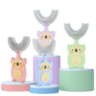 Cepillo de dientes para bebé, de silicona, con forma de U, de dibujos animados, 360 grados