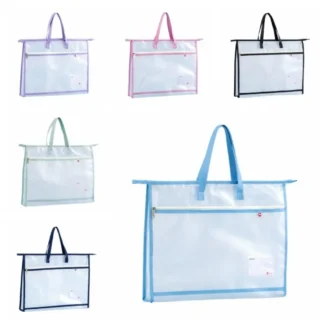 Bolsa de almacenamiento de archivos transparente A3/A4, bolsa gruesa impermeable con cremallera y asa, estuche de cartera de arte multicapa, bolsa de almacenamiento de libros