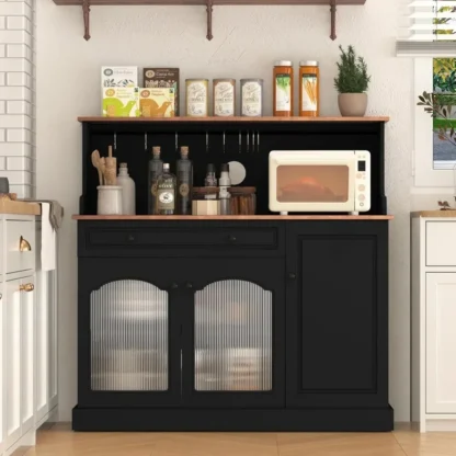 Mueble de despensa de cocina de 48 pulgadas con puertas de vidrio, mueble de bar de café con cajón, gabinetes de cocina con aparador
