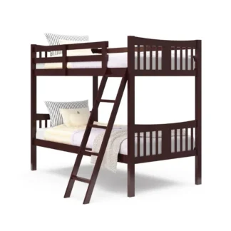 Litera Caribou Cama doble sobre litera doble (Espresso) Litera doble con certificación dorada para niños que se convierte en 2 camas individuales individuales individuales