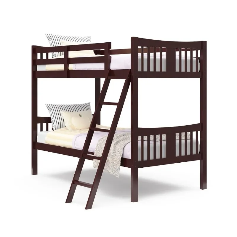 Litera Caribou Cama doble sobre litera doble (Espresso) Litera doble con certificación dorada para niños que se convierte en 2 camas individuales individuales individuales