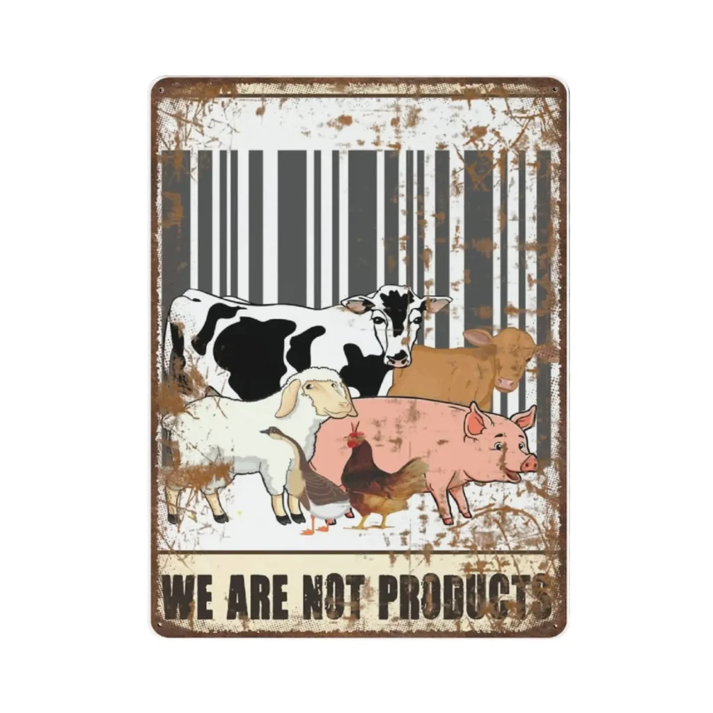 1 Uds., letrero de Metal grueso duradero antiguo, letrero de estaño vegano sin productos, cartel de carnicero vegano, decoración de pared Vintage, letreros novedosos f