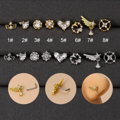 Piercing de acero inoxidable para mujer, 20G, cristal CZ, anillo para la nariz en forma de L, tachuelas para la nariz, Piercing cuadrado para la nariz, joyería para el cuerpo, 1 ud.