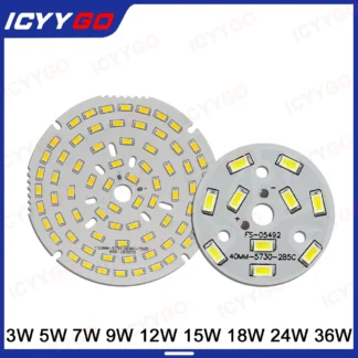 Panel de luz LED 5730 de 3W, 5W, 7W, 9W, 12W, 15W, 18W con cable de alimentación, placa de fuente de luz redonda adecuada para modificación de fuente de luz DIY