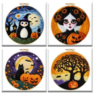 GATYZTORY-Pintura de fieltro de lana creativa, Kit de bordado Diy, cabeza de calabaza, aguja, Kit de imagen de fieltro, pintura artesanal, regalo de Halloween
