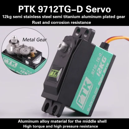 PTK 9712TG-D 12kg engranaje de Metal cuerpo corto estándar Servo Digital de perfil bajo RC Car Drift 1:10 1:12 Robot de ala fija