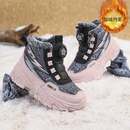 Nuevas botas de nieve para niños, zapatos de algodón con parte inferior gruesa que combinan con todo a la moda para chico, botas antideslizantes resistentes al desgaste para niña y niño