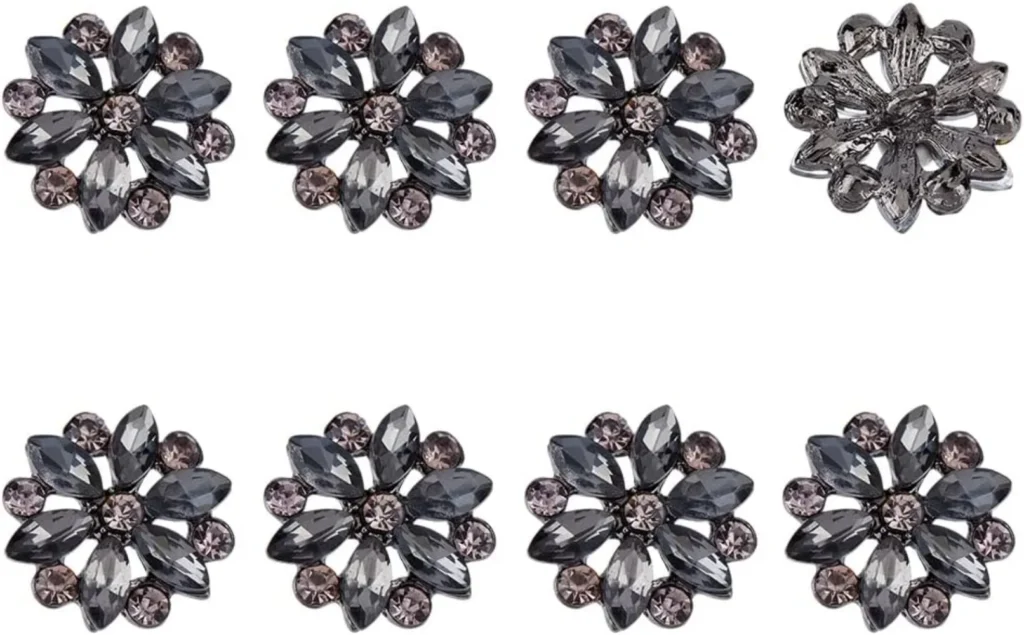 8 Uds. Botón de flor de diamantes de imitación, aleación de copo de nieve, abrigo, botón, apliques de cristal, adornos en ropa para manualidades, kit de fabricación