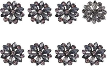 8 Uds. Botón de flor de diamantes de imitación, aleación de copo de nieve, abrigo, botón, apliques de cristal, adornos en ropa para manualidades, kit de fabricación